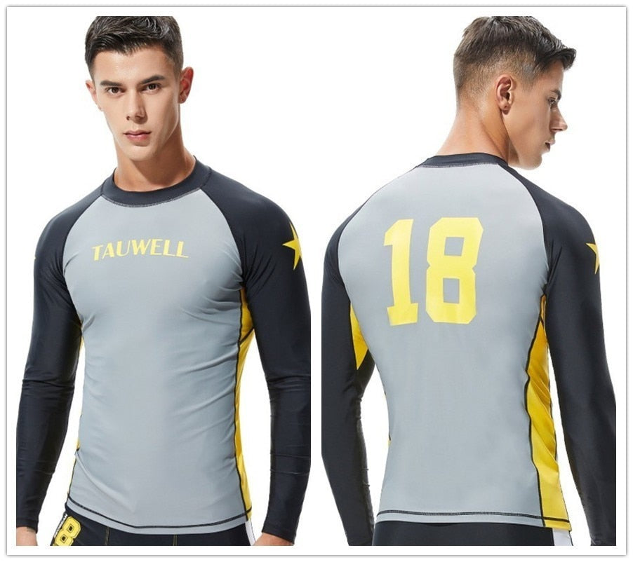 SEOBEAN TAUWELL Men's Long Sleeve Rash Guard Swimwear Surfing Shirt (Solid)