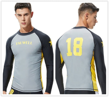 SEOBEAN TAUWELL Men's Long Sleeve Rash Guard Swimwear Surfing Shirt (Solid)