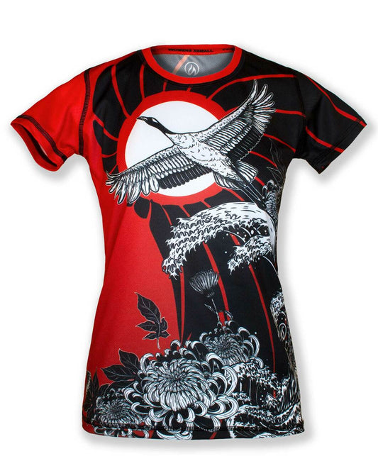 INKnBURN Women's Moonlit Crane Tech Shirt (XS, S)