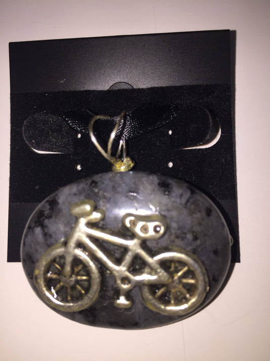 Stone Pendant - Bicycle - Charcoal Colored Stone
