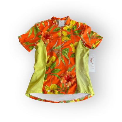 Sheila Moon Women's Orange Hibiscus Cycling Jersey (S, L) - 50% OFF!