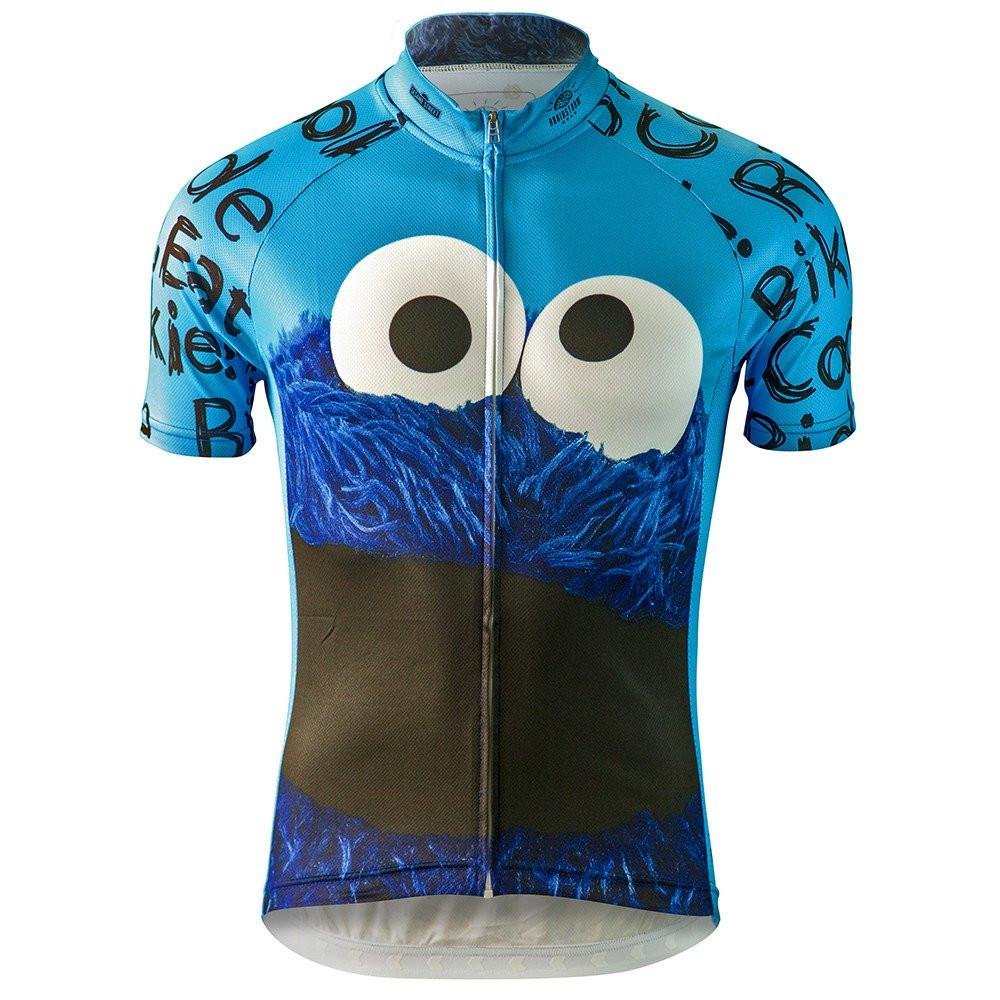 Sesame Street Cookie Monster Ride Bike Eat Cookie Cycling Jersey (Small)