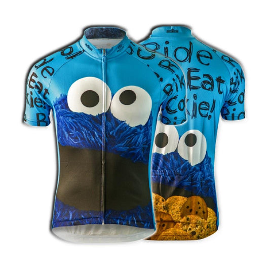 Sesame Street Cookie Monster Ride Bike Eat Cookie Cycling Jersey (Small)