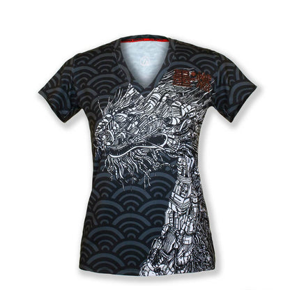INKnBURN Women's Mecha Dragon Soft V-Neck Shirt (S, M, 2XL)