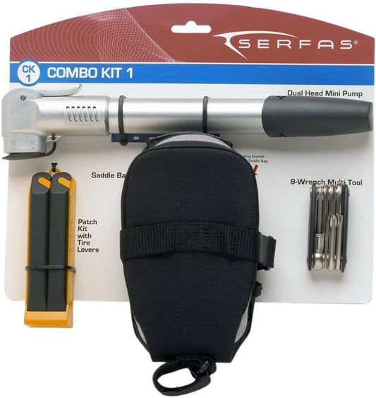 Serfas Bicycle Combo Kit 1 (Saddle Bag, Pump, Mini Tool, and Patch Kit)