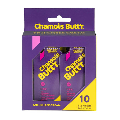 Chamois Butt'r Her' Anti-Chafe Cream, 10-pack of 9mL packets