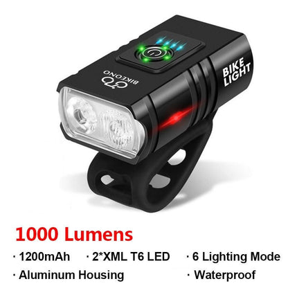 1000LM Bike Headlight T6 Bicycle Flashlight LED USB Rechargeable Torch Aluminum Alloy Cycling High Beam Low Accessories