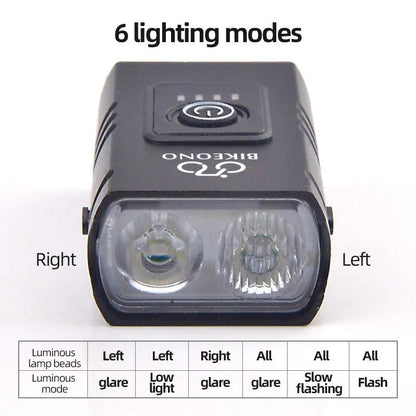 1000LM Bike Headlight T6 Bicycle Flashlight LED USB Rechargeable Torch Aluminum Alloy Cycling High Beam Low Accessories