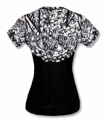 INKnBURN Women's Skull and Rose Tech Shirt, X-Small