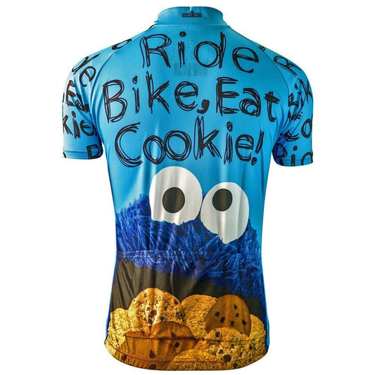 Sesame Street Cookie Monster Ride Bike Eat Cookie Cycling Jersey (Small)