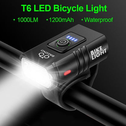 1000LM Bike Headlight T6 Bicycle Flashlight LED USB Rechargeable Torch Aluminum Alloy Cycling High Beam Low Accessories