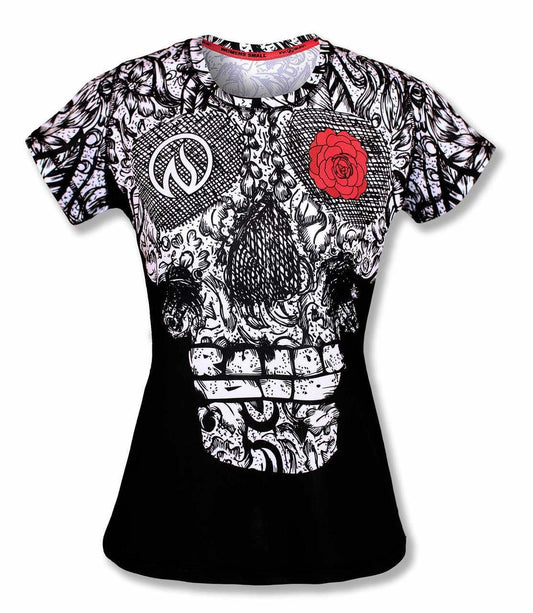 INKnBURN Women's Skull and Rose Tech Shirt, X-Small