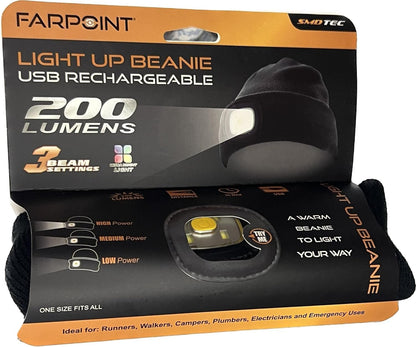 FarPoint Light Up Beanie USB Rechargeable Black