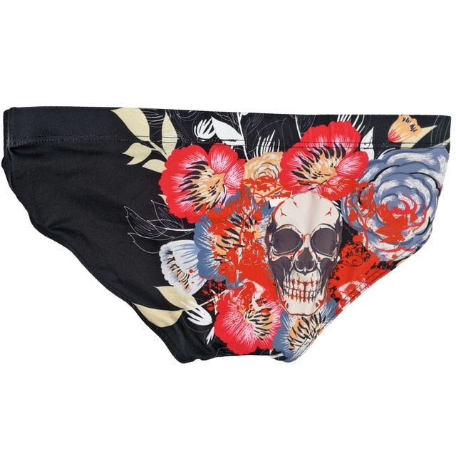 Skull Floral Men's Waterpolo Swim Brief