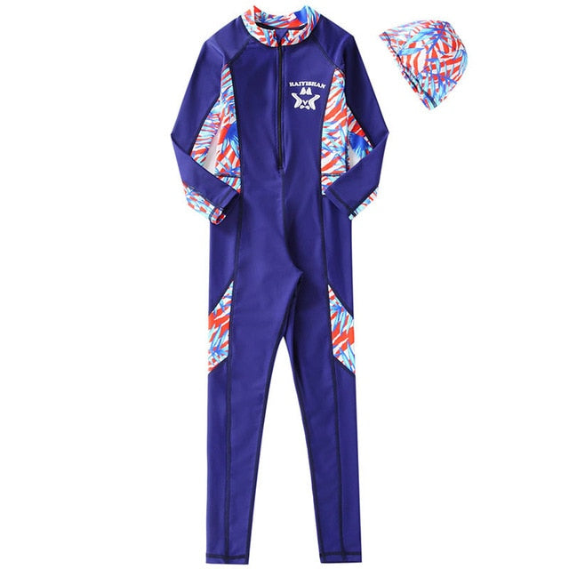 Little Kids One Piece Zip Front Long Sleeves Full Suit Sun Protection UPF 50+ Wetsuit