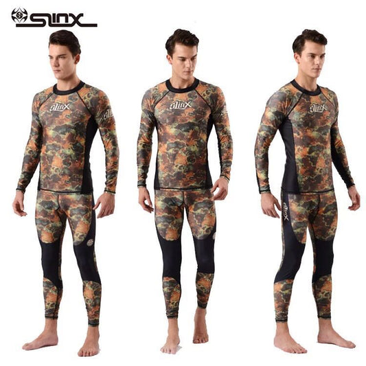 SLINX Men's 0.5 mm 2-Piece Lycra Camo Rash Guard Swim Surf Snorkeling Dive Suit (Top & Bottom Sold Separately)
