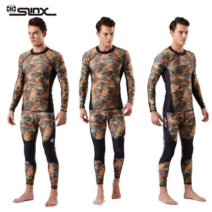 SLINX Men's 0.5 mm 2-Piece Lycra Camo Rash Guard Swim Surf Snorkeling Dive Suit (Top & Bottom Sold Separately)