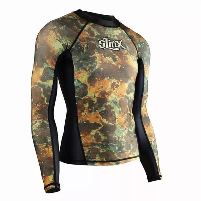 SLINX Men's 0.5 mm 2-Piece Lycra Camo Rash Guard Swim Surf Snorkeling Dive Suit (Top & Bottom Sold Separately)