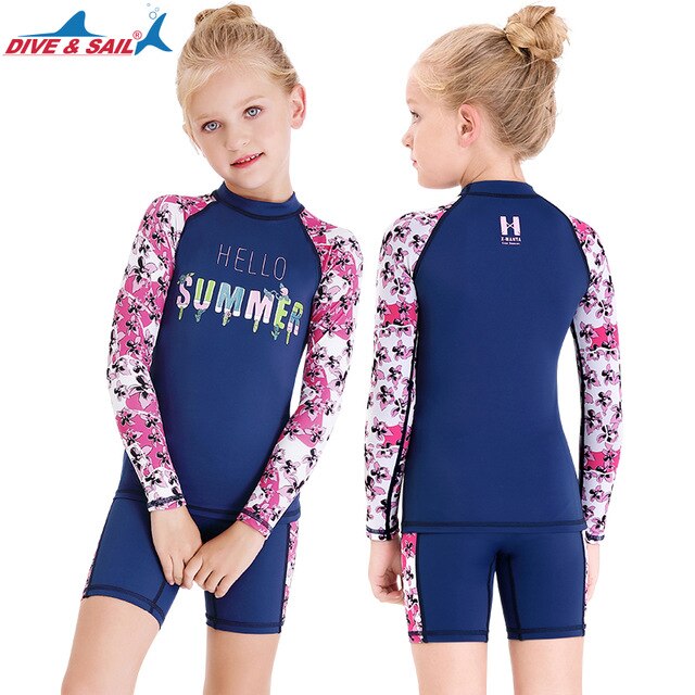 Girls Two Piece Long Sleeve Rash Guard Set