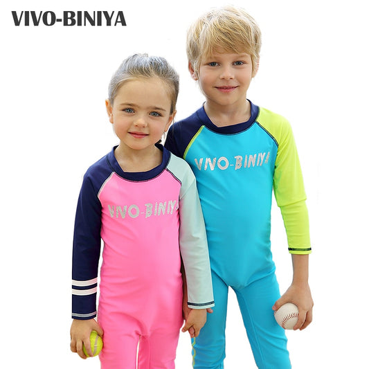 Kids One Piece Long Sleeve Full Body Sun Protection RashgGuard Swimsuit