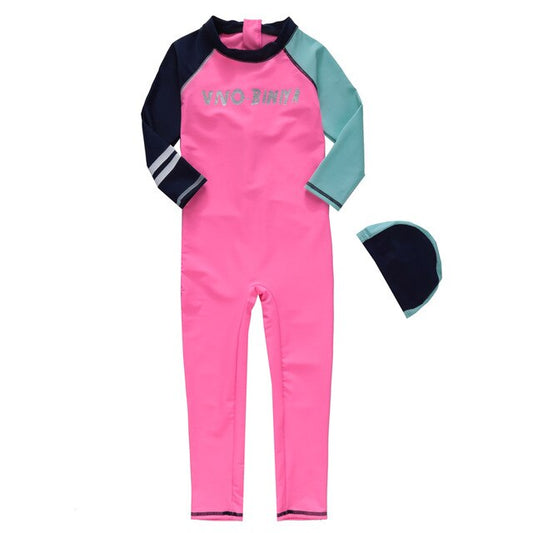 Kids One Piece Long Sleeve Full Body Sun Protection RashgGuard Swimsuit
