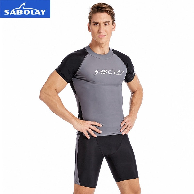 SABOLAY Mens Rashguard Swim Trunk Kit (Top and Bottom Options)