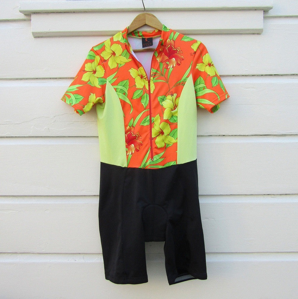 Sheila Moon Women's Orange Hibiscus Cycling Jersey (S, L) - 50% OFF!