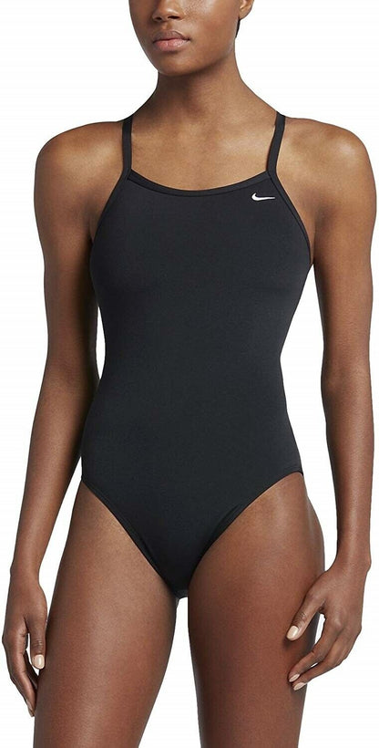Nike Solid Poly Lingerie Tank One Piece Swimsuit, Black (Size 28)
