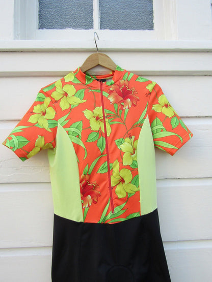 Sheila Moon Women's Orange Hibiscus Cycling Jersey (S, L) - 50% OFF!